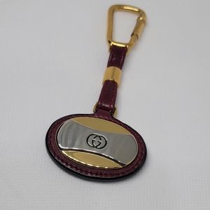 Gucci GG Logo Keychain Bag Charm Bordeaux Gold